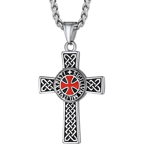 Collier Pendentif Croix Chevaliers Templiers Blason Bouclier Protection