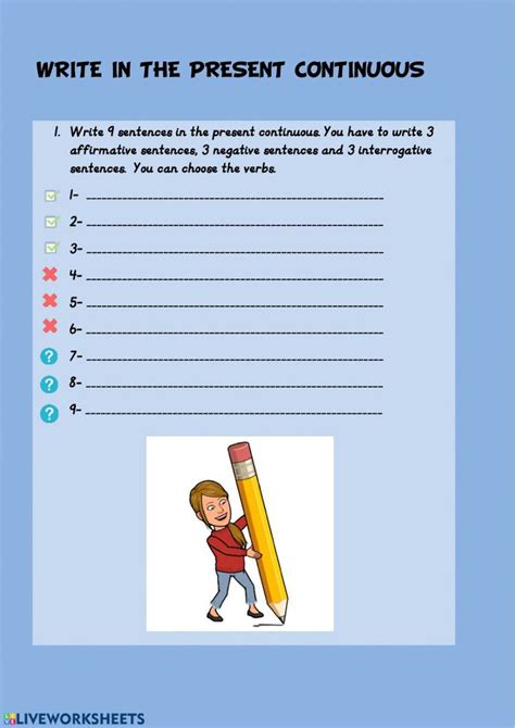 Write In The Present Continuous Interactive Worksheet Writing