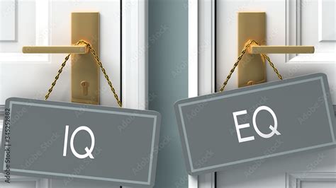 eq or iq as a choice in life - pictured as words iq, eq on doors to ...
