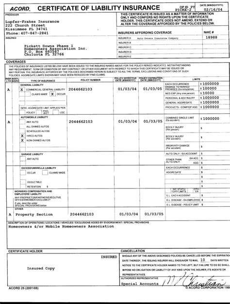 Certificate Of Liability Insurance Acord Certificate Of Insurance