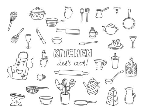 Kitchen Doodle Elements Isolated Vector Illustrations Collection Of Cooking Utensils