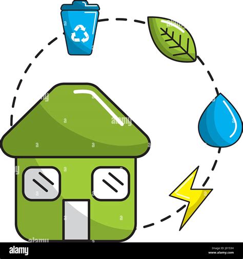 Casa con ahorro de energía agua y reciclaje de campaña Imagen Vector