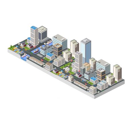 Centro Isométrico De La Ciudad En El Mapa Con Un Gran Número De