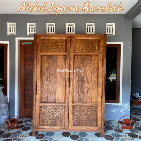 Jual Lemari Pakaian 2 Pintu Finishing Rustic Kayu Jati Solid Minimalis