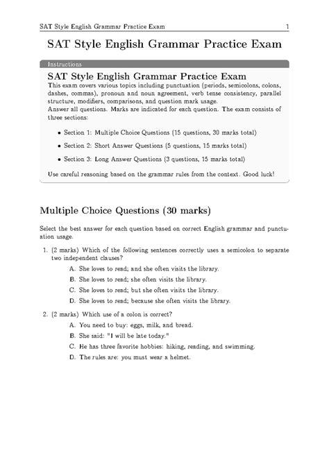 Sat English Grammar Practice