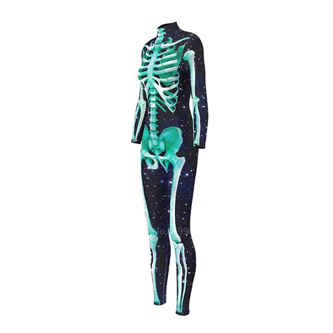 Womens Fullbody Skeleton Tattoo Catsuit Sexy Horror Cosplay Jumpsuit