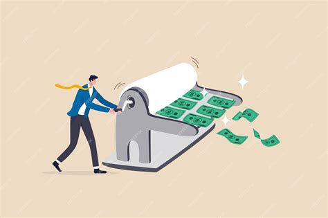 Premium Vector Businessman Central Bank Man Rolling Money Printer To