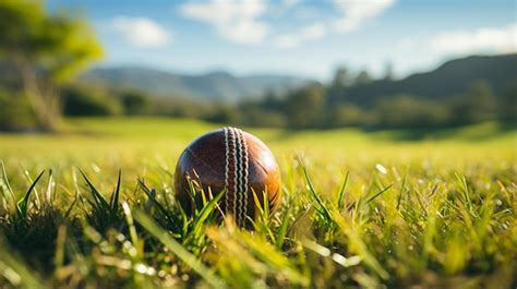 Premium AI Image | Cricket ball on green grass field