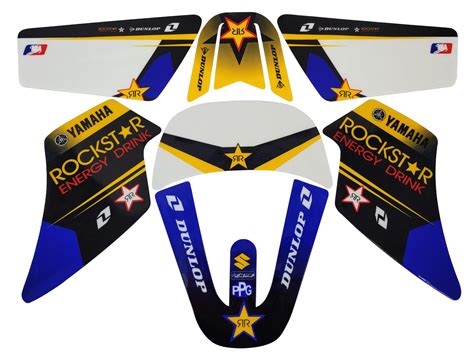 Kit deco Rockstar bleu et jaune pour carénages adaptables Yamaha PW 50