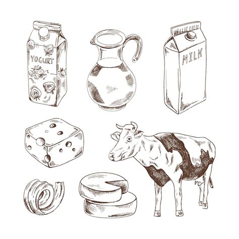 Premium Vector Handdrawn Dairy Products Sketch Set Cheese Butter