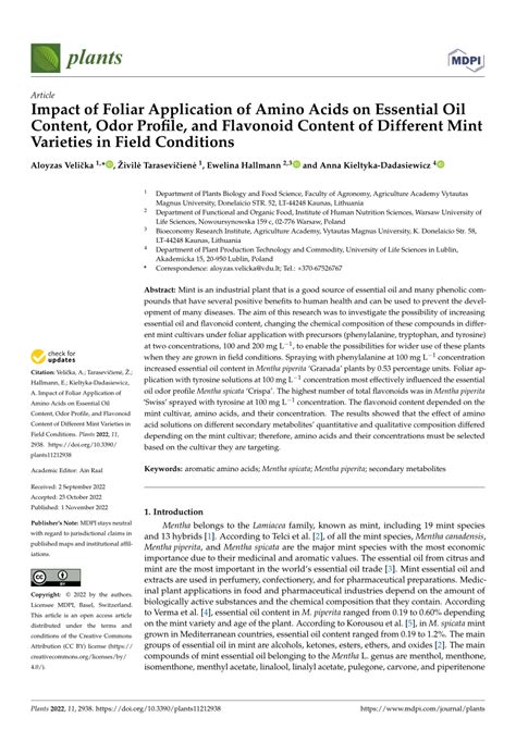 PDF Impact Of Foliar Application Of Amino Acids On Essential Oil