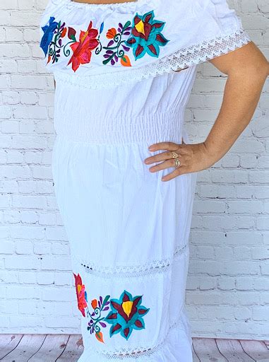 White Mexican Embroidered Dress Authentic Mexican Clothing Mexican