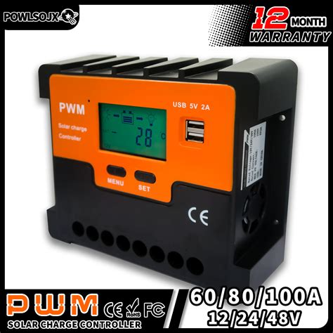 POWLSOJX PWM Solar Charge Controller 12V 24V 48V With USB Port