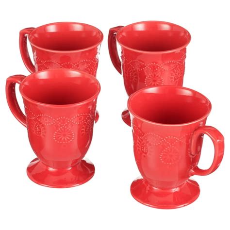 The Pioneer Woman Cowgirl Lace 4 Piece 14 Ounce Mug Set Red