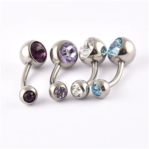 Titanium Belly Bar Double Gems Deep Blue Body Jewellery