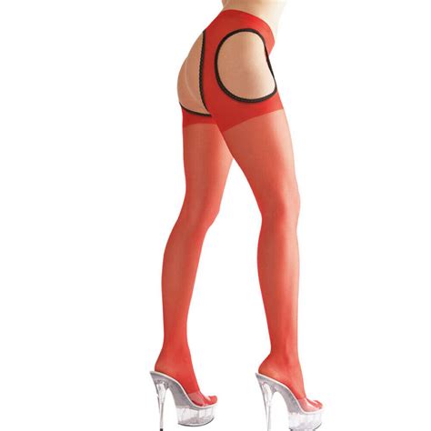 Straps Strumpfhose S M L Xl Schritt Offen Rot Sexy Nylons Dessous