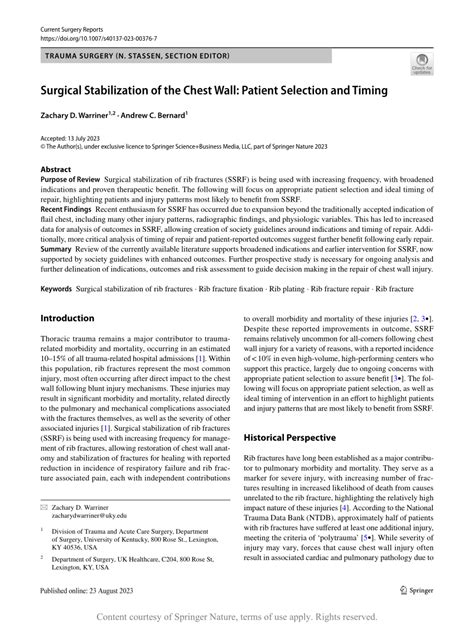 Surgical Stabilization Of The Chest Wall Patient Selection And Timing