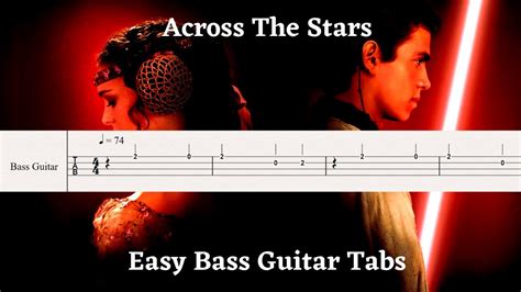 Star Wars Across The Stars Love Theme Easy Bass Guitar Tab Sheet