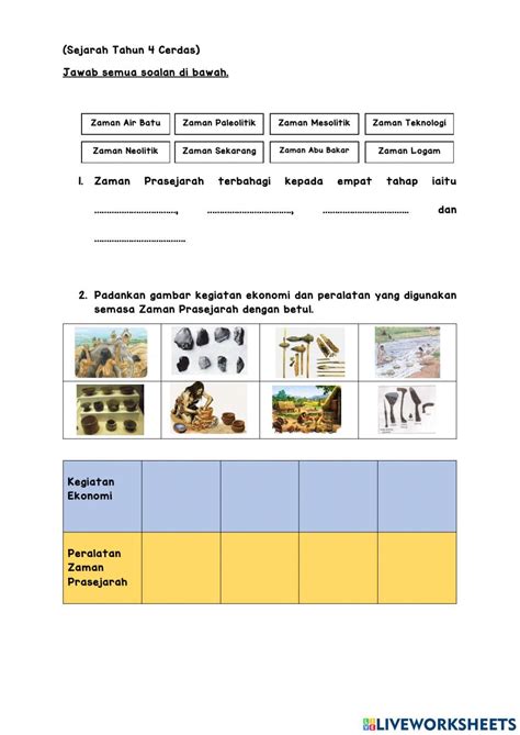 Liveworksheet Sejarah Tahun