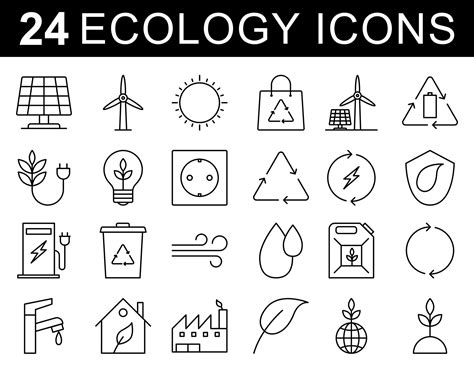 Ecology Flat Icons Set Collection Pictogram For Web Eco Minimal Thin