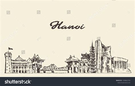 Hanoi Skyline Vietnam Hand Drawn Vector Stock Vector Royalty Free