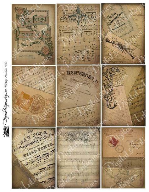 Aged Musical Ephemera Collage Sheet Vintage Music Art Vintage Sheet