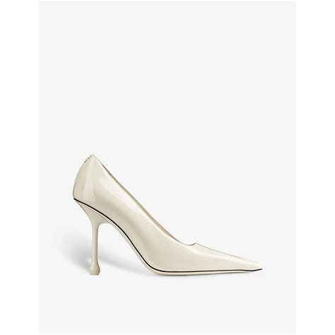 Jimmy Choo Ixia Pointed Toe Patent Leather Heeled Courts In White Lyst