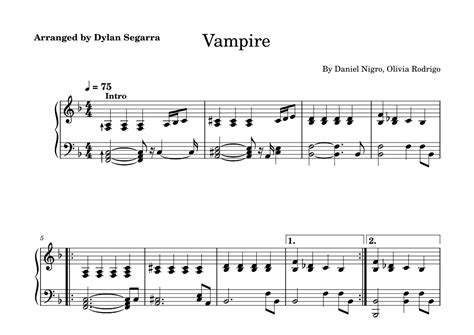 Vampire Arr Dylan Segarra By Olivia Rodrigo Sheet Music For Piano