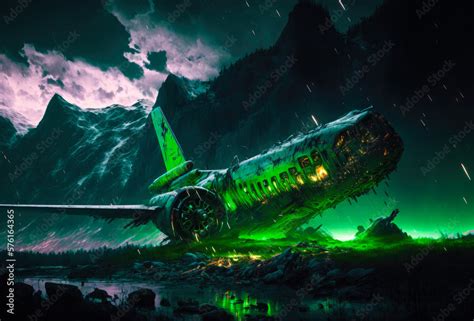 plane crash that is sitting on the ground, concept art with vivid color ...