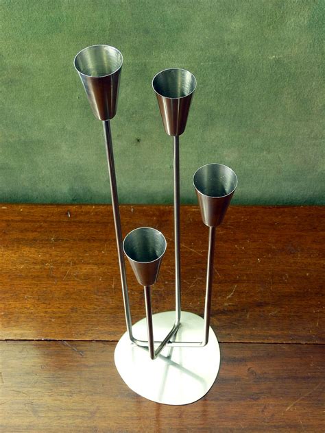 Danish Modernist Stainless Steel Four Candle Holder Made By Mg