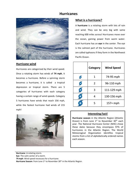 Hurricanes Reading With Comprehension Questions Science Th Grade