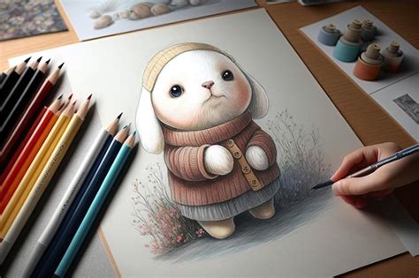 Premium AI Image | Cute character drawing with colored pencils bringing ...