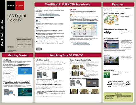 Sony KDL 46VL160 40VL160 KDL User Manual Quick Setup Guide KDL40VL160 Qs