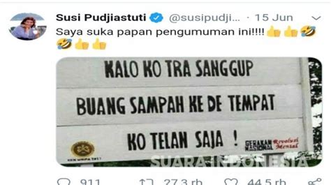 Viral Ini Seruan Susi Pudjiastuti Soal Buang Sampah