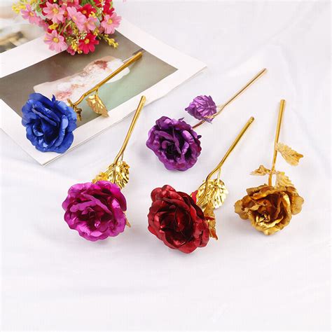 24k Gold Plated Golden Rose Flowers Anniversary Valentine S Day Lovers