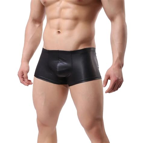 Sexy Gay Men Underwear Boxer Boxershorts Men Pu Leather U Convex Pouch