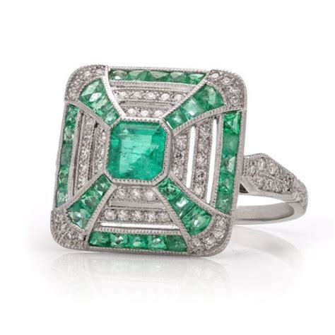 Art Deco Inspired Emerald And Diamond Cluster Ring Jewellery Discovery