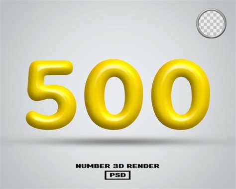 Premium PSD 3d Render Number 500 Yellow Glossy Color