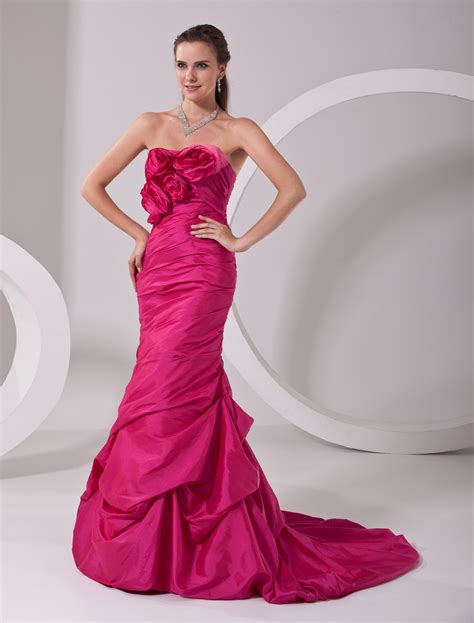 Amazing Fuchsia Taffeta A Line Sweetheart Sweep Evening Dress