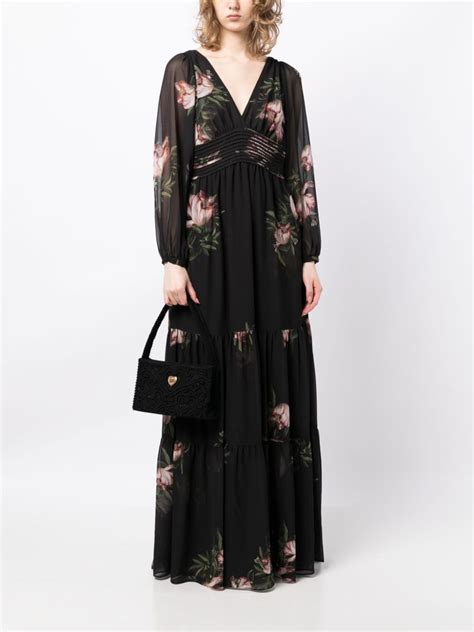 Sachin Babi Jules Floral Print Gown Black Farfetch