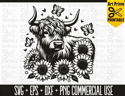 Floral Highland Cow Svg Highland Cow With Flower Clipart Floral