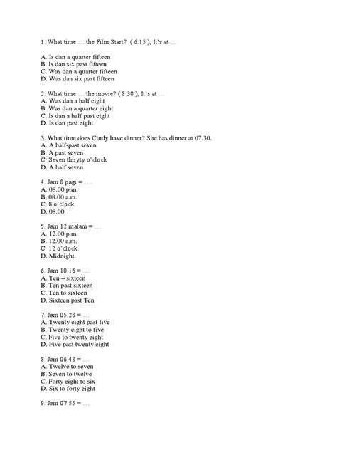 latihan soal telling  time