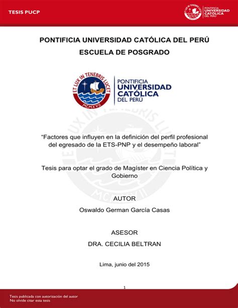 Pontificia Universidad Cat Lica Del Per Escuela De Posgrado