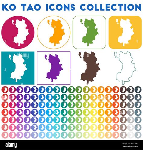 Ko Tao Icons Collection Bright Colourful Trendy Map Icons Modern Ko Tao Badge With Island Map