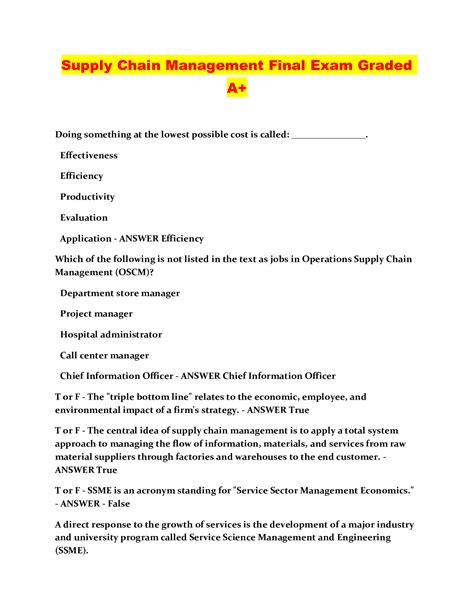 Supply Chain Management Final Exam Graded A Browsegrades