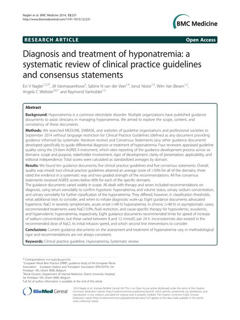 Pdf Diagnosis And Treatment Of Hyponatremia A Systematic Review Of