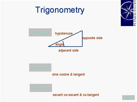 Trigonometry Terminology hypotenuse opposite side angle adjacent side