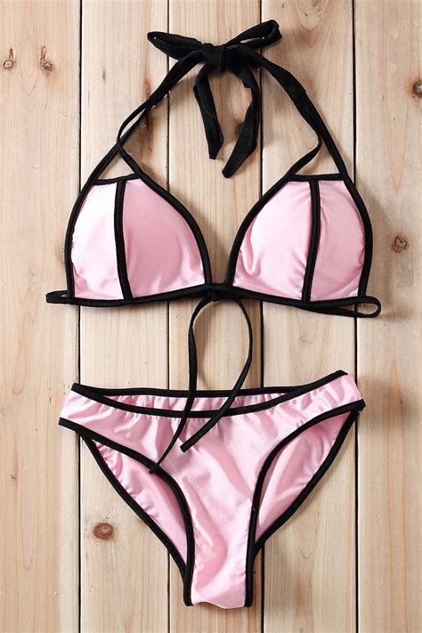 Off Sexy Push Up Halterneck Cutout Bikini Set Rosegal