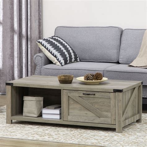 Homcom Farmhouse Coffee Table With Drawer And Storage Shelf Rustic Center Table For Living Room