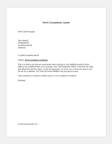 Construction Completion Letter